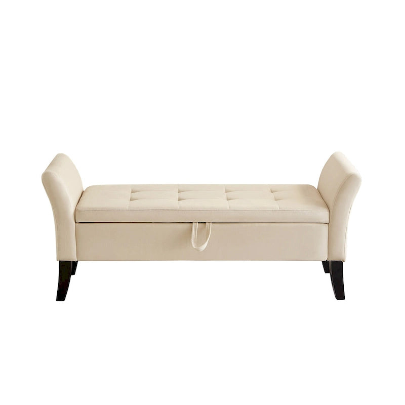 Bed Storage Bench with Curved Arms and Solid Wooden Legs