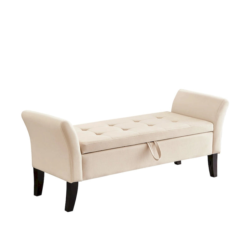 Bed Storage Bench with Curved Arms and Solid Wooden Legs