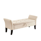 Bed Storage Bench with Curved Arms and Solid Wooden Legs