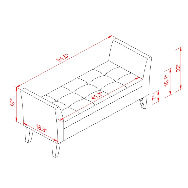 Bed Storage Bench with Curved Arms and Solid Wooden Legs
