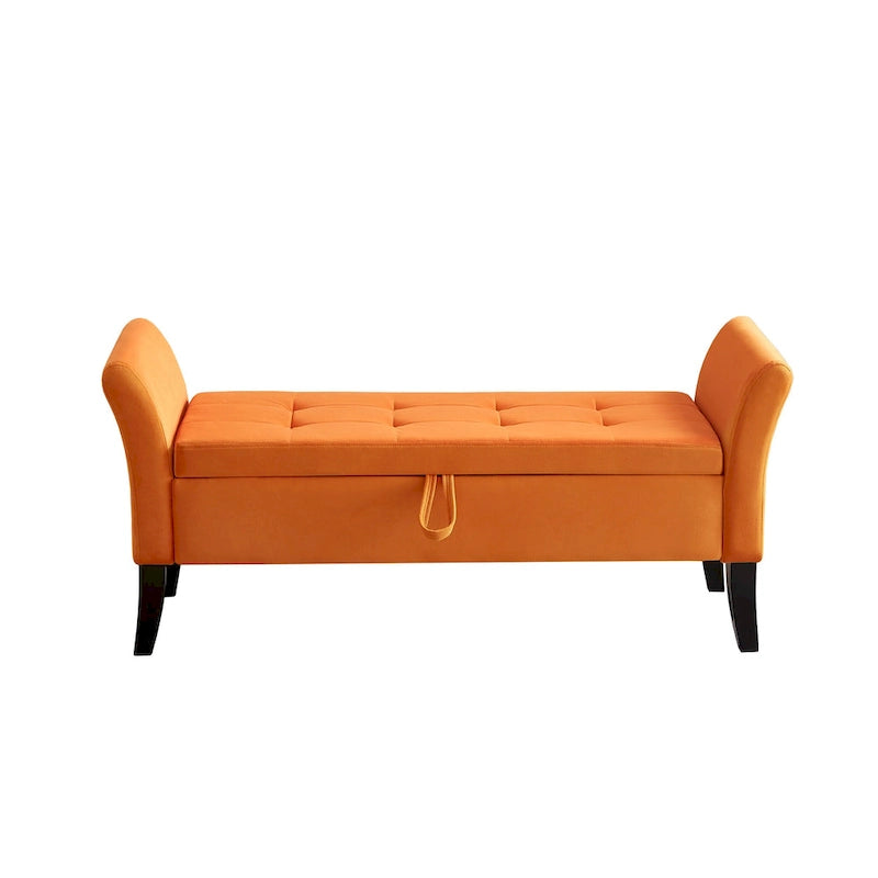 Bed Storage Bench with Curved Arms and Solid Wooden Legs