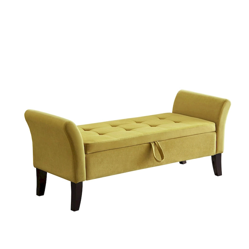 Bed Storage Bench with Curved Arms and Solid Wooden Legs