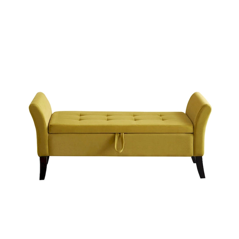 Bed Storage Bench with Curved Arms and Solid Wooden Legs