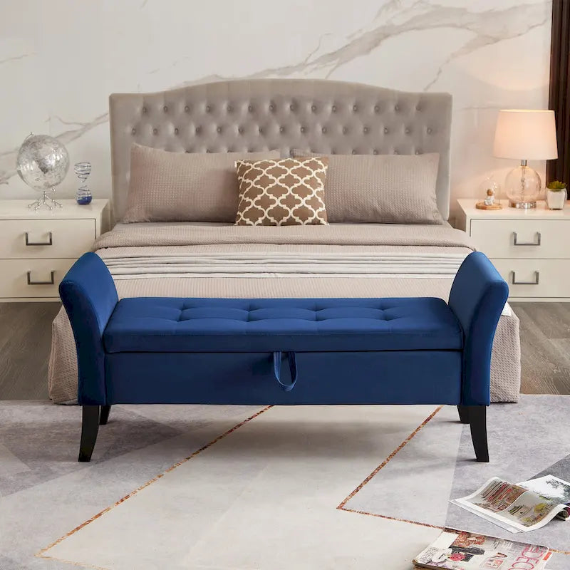 Bed Storage Bench with Curved Arms and Solid Wooden Legs