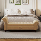 64.5  Bench for Bed Room Nails Tufted Chaise of Lounge with Storage Velvet Upholstery Khaki