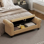 64.5  Bench for Bed Room Nails Tufted Chaise of Lounge with Storage Velvet Upholstery Khaki