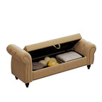 64.5  Bench for Bed Room Nails Tufted Chaise of Lounge with Storage Velvet Upholstery Khaki