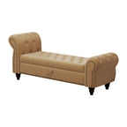 64.5  Bench for Bed Room Nails Tufted Chaise of Lounge with Storage Velvet Upholstery Khaki