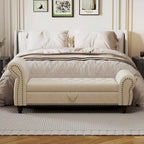 64.5  Bench for Bed Room Nails Tufted Chaise of Lounge with Storage Velvet Upholstery Khaki