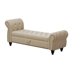 64.5  Bench for Bed Room Nails Tufted Chaise of Lounge with Storage Velvet Upholstery Khaki