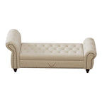 64.5  Bench for Bed Room Nails Tufted Chaise of Lounge with Storage Velvet Upholstery Khaki