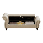 64.5  Bench for Bed Room Nails Tufted Chaise of Lounge with Storage Velvet Upholstery Khaki