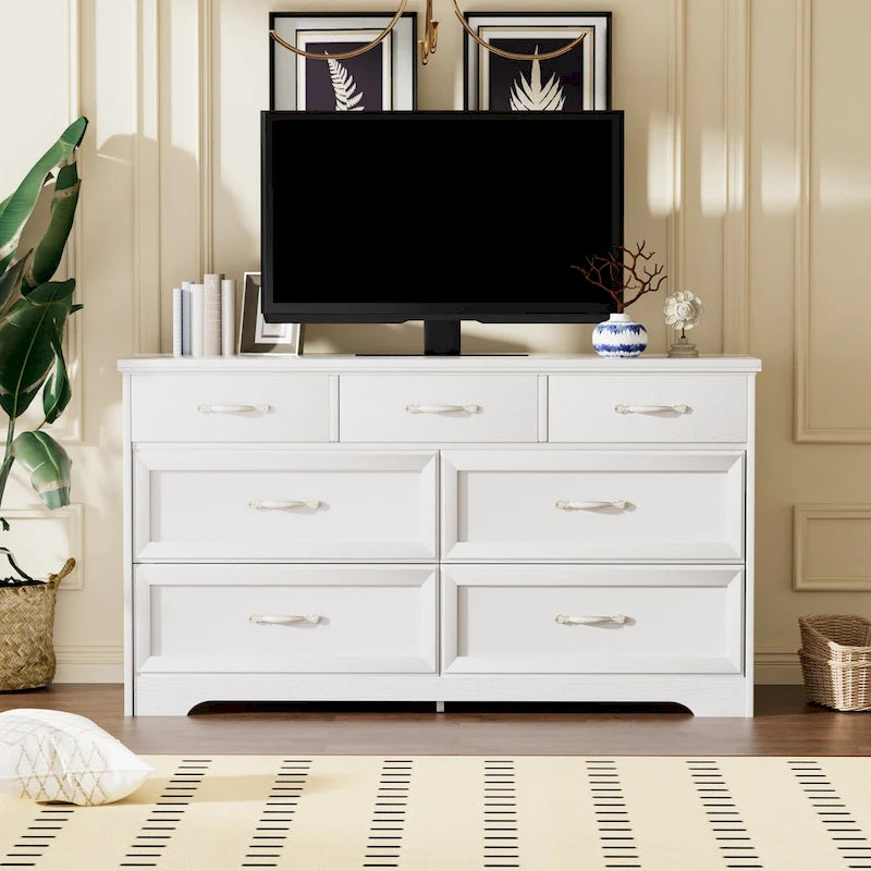 Modern 3 Drawer Bedroom Chest of Drawers with 7 Drawers Dresser, Clothes Organizer -Metal Pulls