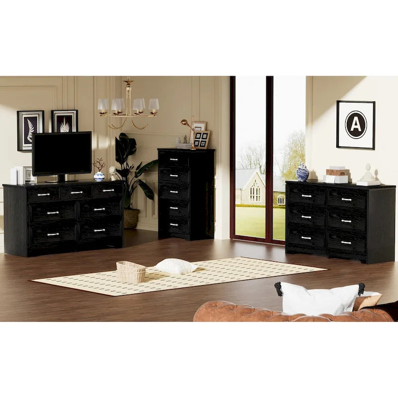 Modern 3 Drawer Bedroom Chest of Drawers with 7 Drawers Dresser, Clothes Organizer -Metal Pulls
