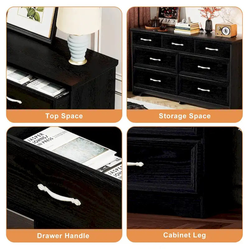 Modern 3 Drawer Bedroom Chest of Drawers with 7 Drawers Dresser, Clothes Organizer -Metal Pulls