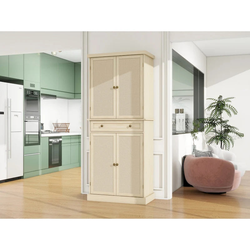 4 Door Cabinet with 1 Drawer, with 4 Adjustable Inner Shelves, Storage Cabinet