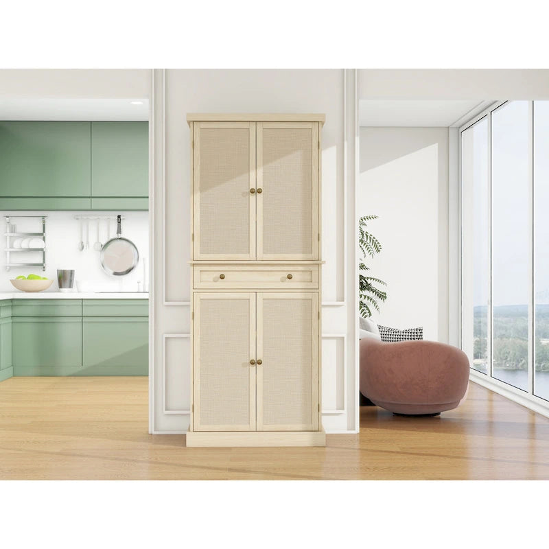 4 Door Cabinet with 1 Drawer, with 4 Adjustable Inner Shelves, Storage Cabinet