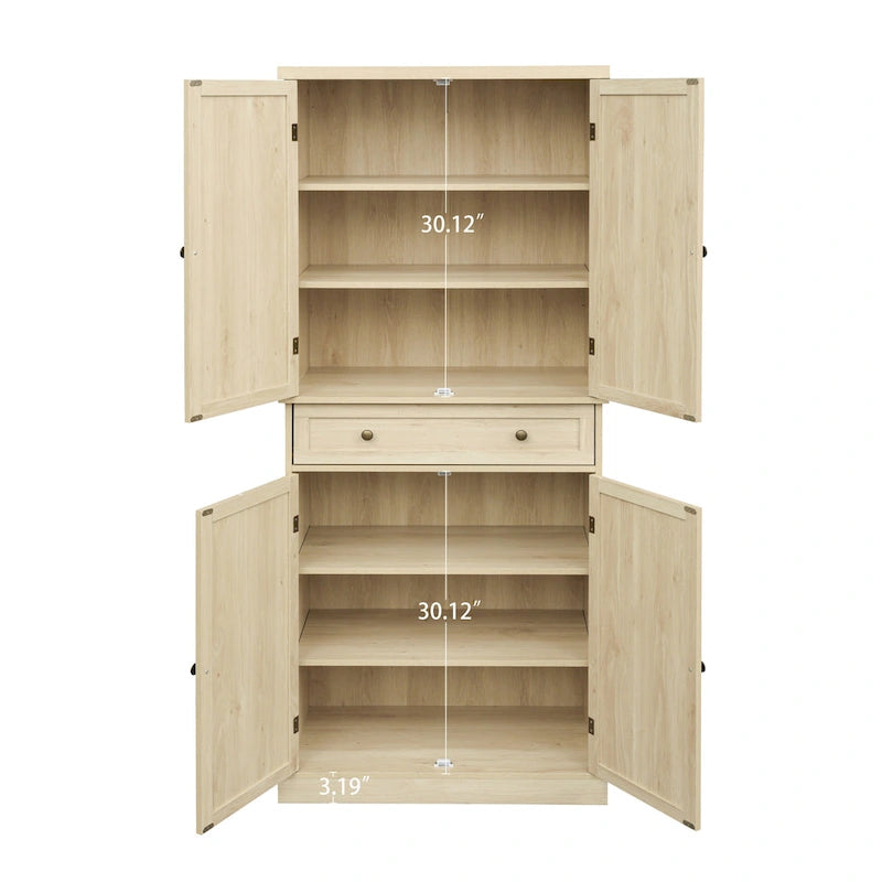 4 Door Cabinet with 1 Drawer, with 4 Adjustable Inner Shelves, Storage Cabinet