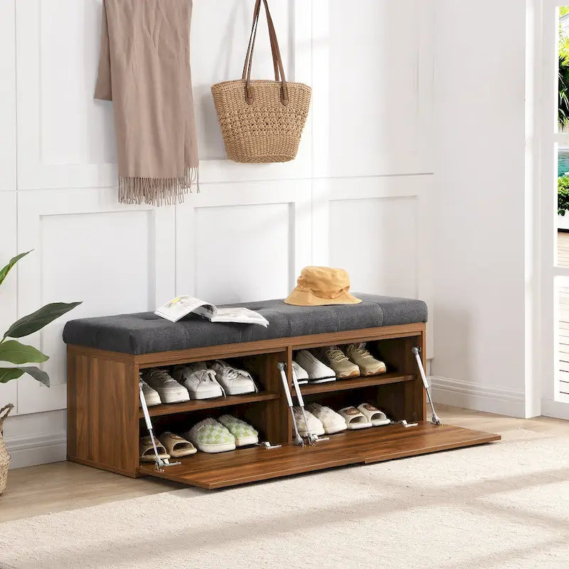 49  Shoe Storage Bench Entryway Shoe Cabinet with Cushion and Double Doors