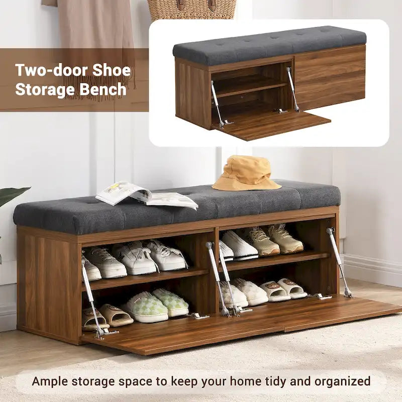49  Shoe Storage Bench Entryway Shoe Cabinet with Cushion and Double Doors