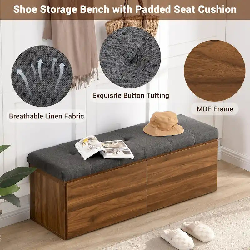 49  Shoe Storage Bench Entryway Shoe Cabinet with Cushion and Double Doors