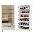 Mirror Shoe Cabinet With 6 Flip Drawers,Shoe Rack Organizer Store Ample Shoes,4 Metal Legs,Hand-Touch Flip-Out Door