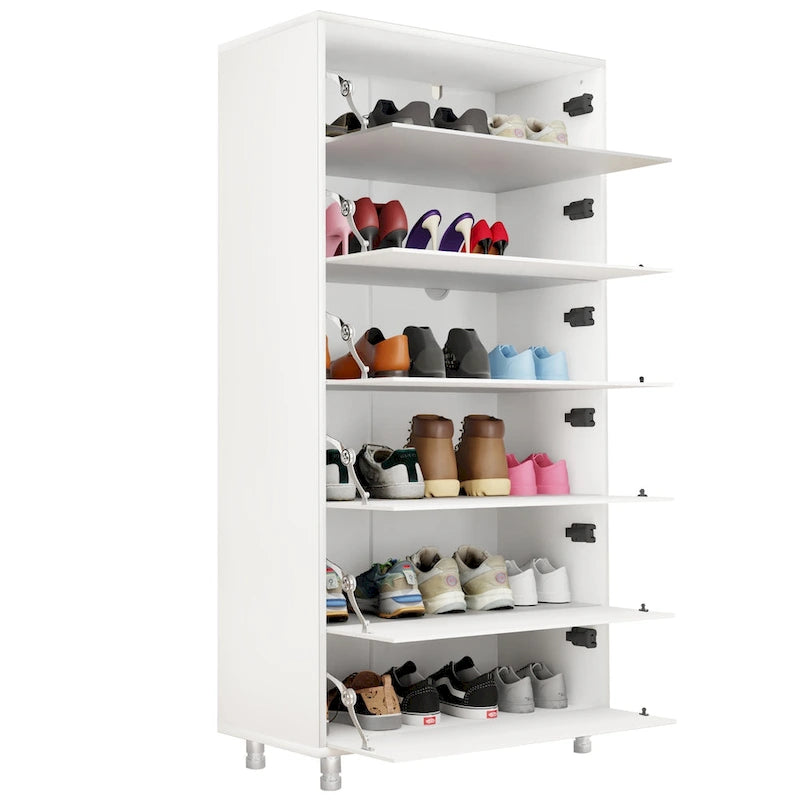 Mirror Shoe Cabinet With 6 Flip Drawers,Shoe Rack Organizer Store Ample Shoes,4 Metal Legs,Hand-Touch Flip-Out Door