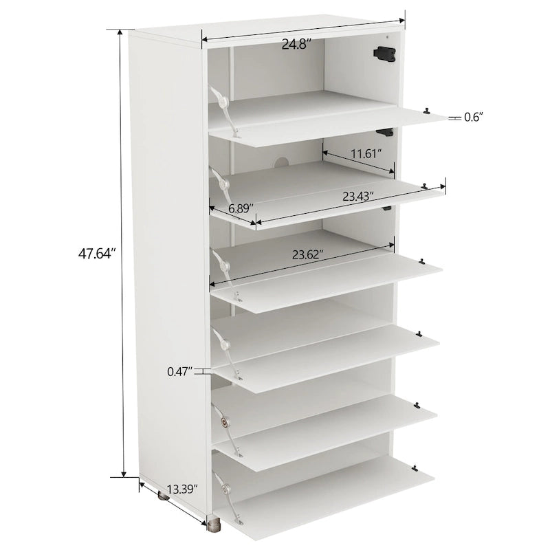 Mirror Shoe Cabinet With 6 Flip Drawers,Shoe Rack Organizer Store Ample Shoes,4 Metal Legs,Hand-Touch Flip-Out Door