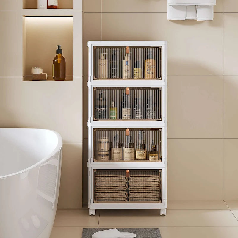 Javlergo 4 Tier Bathroom Storage Cabinet Storage Bins with Lid Stackable Storage Boxes Foldable Storage Organizers