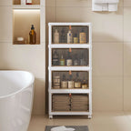 Javlergo 4 Tier Bathroom Storage Cabinet Storage Bins with Lid Stackable Storage Boxes Foldable Storage Organizers