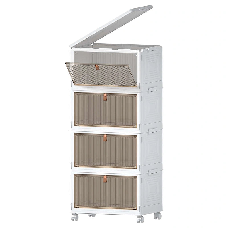 Javlergo 4 Tier Bathroom Storage Cabinet Storage Bins with Lid Stackable Storage Boxes Foldable Storage Organizers