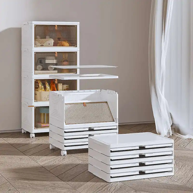 Javlergo 4 Tier Bathroom Storage Cabinet Storage Bins with Lid Stackable Storage Boxes Foldable Storage Organizers