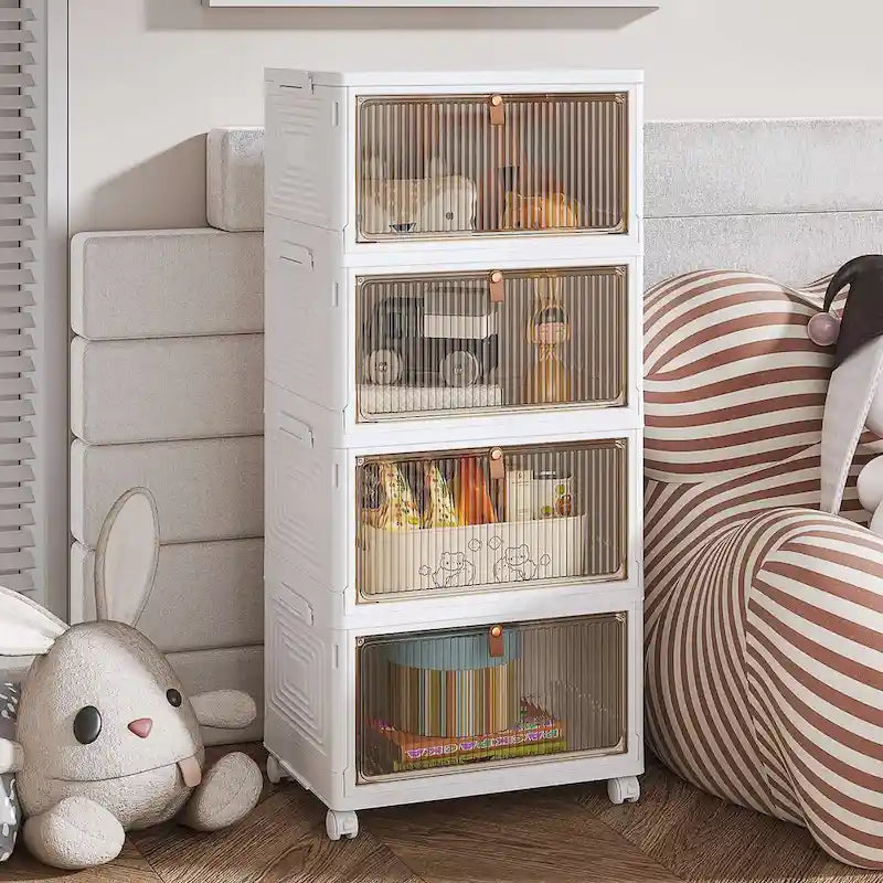 Javlergo 4 Tier Bathroom Storage Cabinet Storage Bins with Lid Stackable Storage Boxes Foldable Storage Organizers