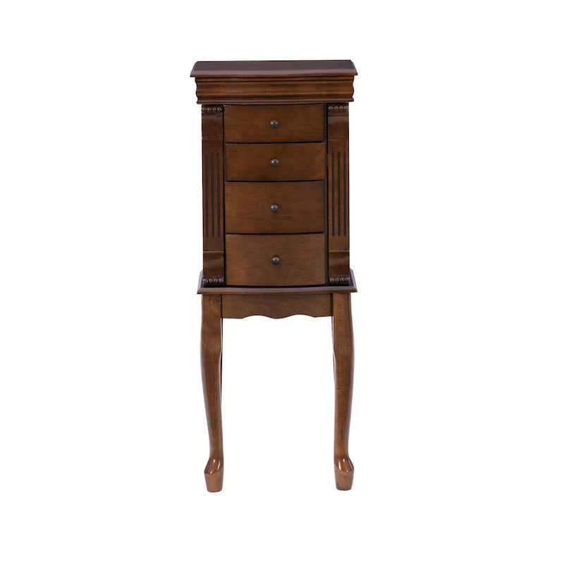 Carved Jewelry Armoire with Drawers - 32.25  - Walnut Brown