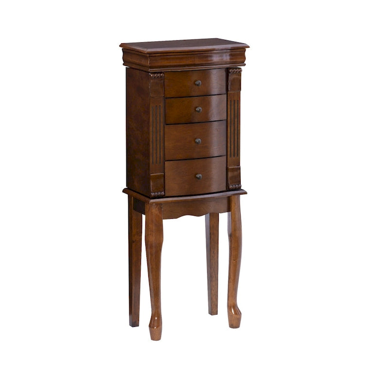 Carved Jewelry Armoire with Drawers - 32.25  - Walnut Brown