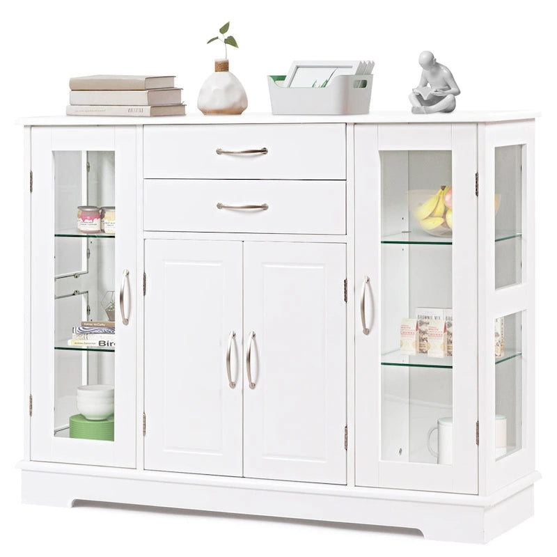 Costway Buffet Storage Cabinet Console Cupboard W/Glass Door Drawers