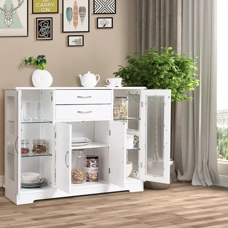 Costway Buffet Storage Cabinet Console Cupboard W/Glass Door Drawers