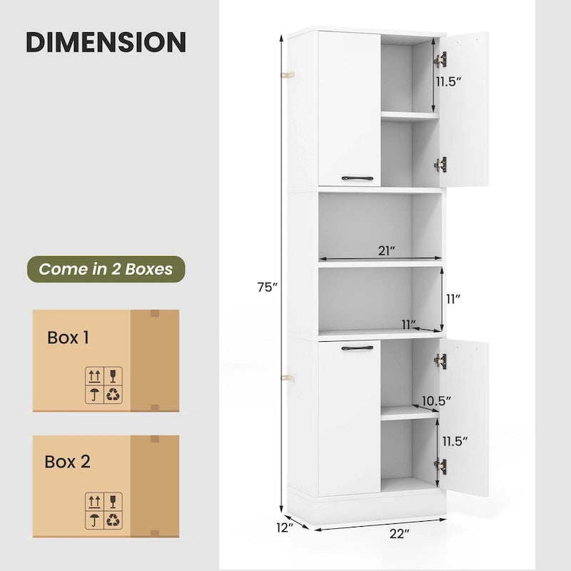 Costway 75  Tall Bathroom Storage Cabinet with 4 Doors & 2 Open - See Details