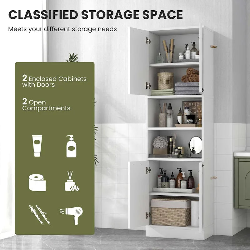 Costway 75  Tall Bathroom Storage Cabinet with 4 Doors & 2 Open - See Details