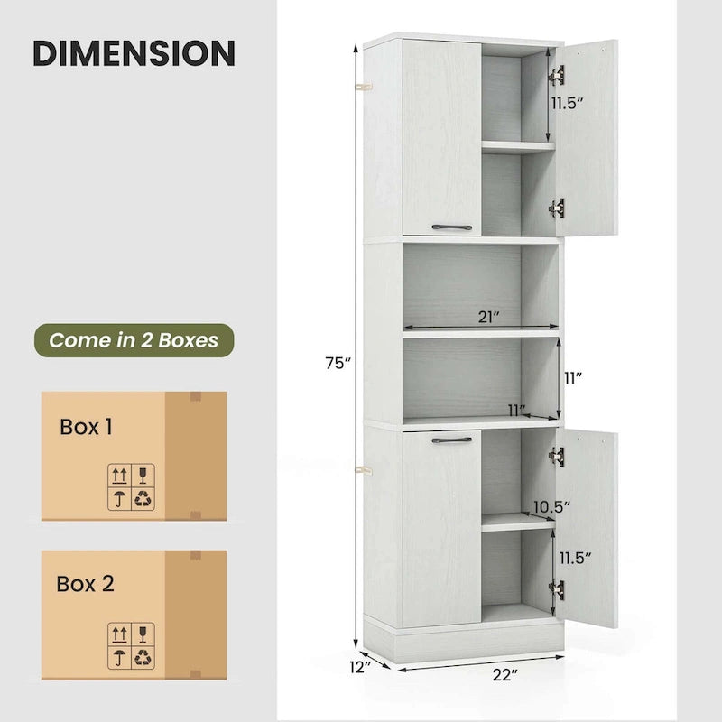 Costway 75  Tall Bathroom Storage Cabinet with 4 Doors & 2 Open - See Details