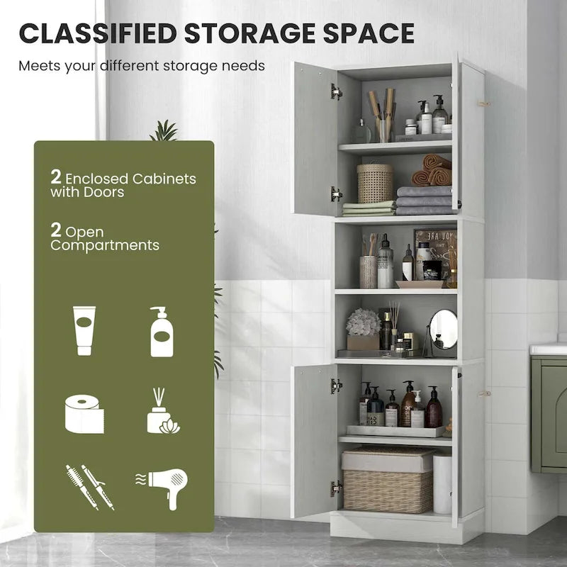 Costway 75  Tall Bathroom Storage Cabinet with 4 Doors & 2 Open - See Details