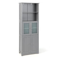 Gymax Bathroom Tall Storage Cabinet Linen Tower w/ Glass Door &