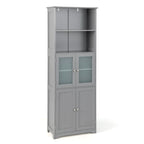 Gymax Bathroom Tall Storage Cabinet Linen Tower w/ Glass Door &