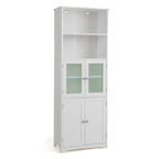Gymax Bathroom Tall Storage Cabinet Linen Tower w/ Glass Door &