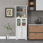 Gymax Bathroom Tall Storage Cabinet Linen Tower w/ Glass Door &