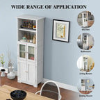 Gymax Bathroom Tall Storage Cabinet Linen Tower w/ Glass Door &