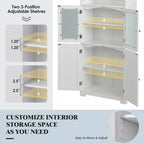 Gymax Bathroom Tall Storage Cabinet Linen Tower w/ Glass Door &