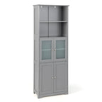 Gymax Bathroom Tall Storage Cabinet Linen Tower w/ Glass Door &