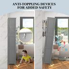 Gymax Bathroom Tall Storage Cabinet Linen Tower w/ Glass Door &