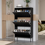 Contemporary Black Shoe Storage Cabinet with Hidden Drop-Down Racks Vertical Organizer